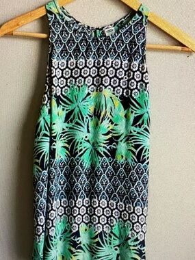 Old Navy Navy and Green Palm Print Tank Top